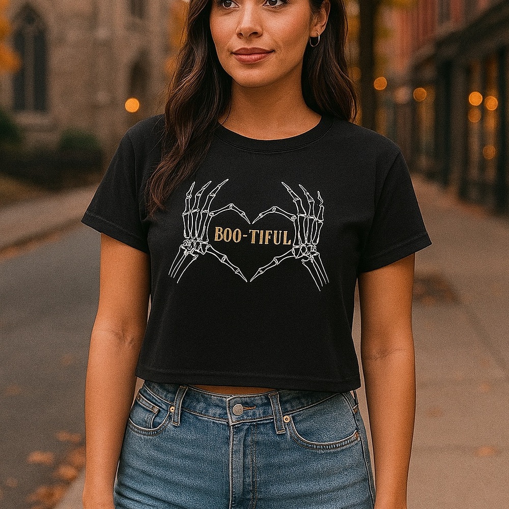 Black Crop Top NWT with skeleton hands
